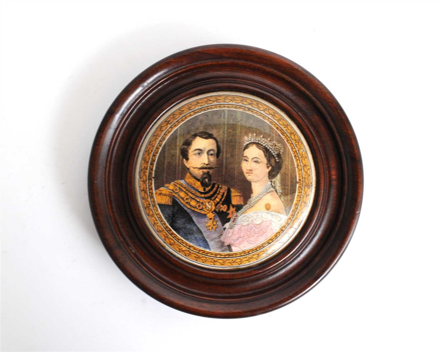 Lot 1 - An English prattware pot lid of Napoleon III and Princess Eugenie