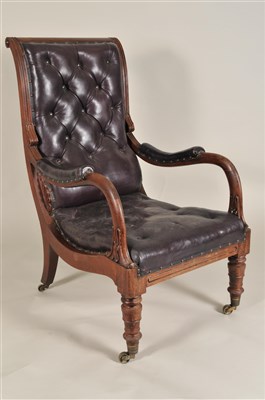 Lot 386 - A Regency mahogany framed gentleman's upholstered armchair