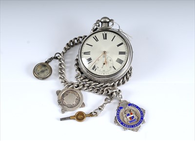 Lot 425 - A Silver Pair Cased Pocket Watch with Chain