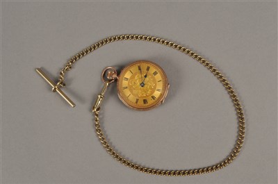 Lot 110 - A 9ct fob watch with associated chain