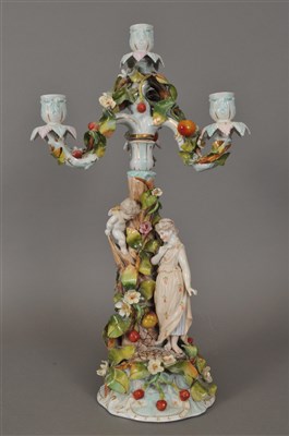 Lot 223 - A Sitzendorf porcelain candelabrum