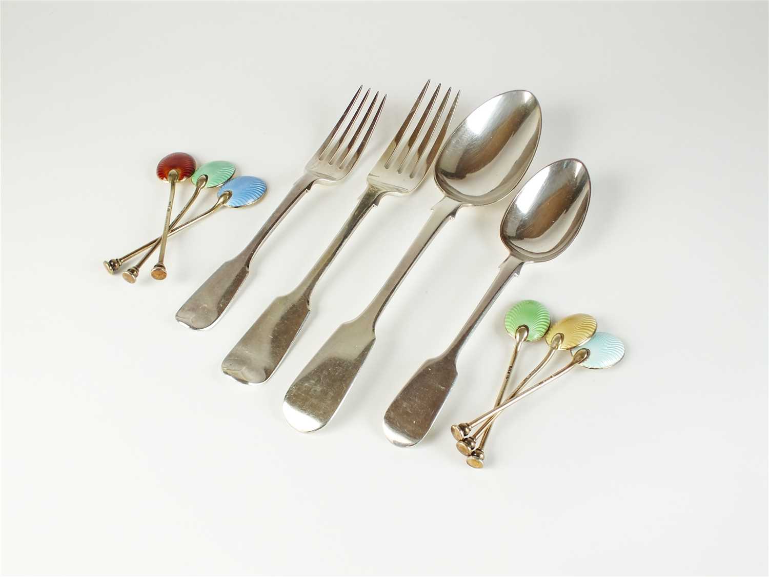 Lot 3 - A collection of silver Fiddle pattern flatware