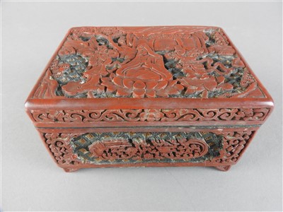 Lot 508 - A Chinese three colour cinnabar lacquer box,...