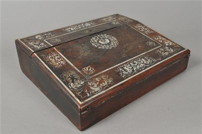 Lot 231 - A Victorian mother-of-pearl inlaid rosewood veneered travelling writing slope