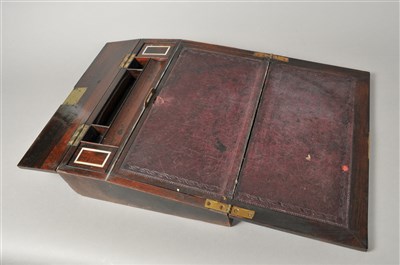 Lot 231 - A Victorian mother-of-pearl inlaid rosewood veneered travelling writing slope