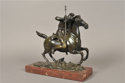 Lot 212 - A 19th century continental bronze study of a young Grecian on horseback