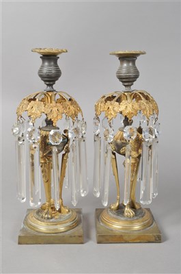 Lot 219 - A decorative 19th century pair of French Empire style ormolu table lustres