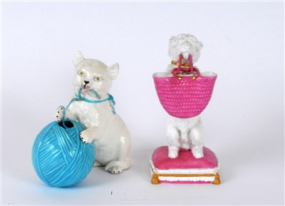 Lot 16 - William Brownfield figure of begging dog and similar figure of kitten with yarn