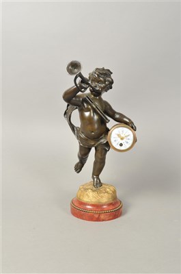 Lot 226 - After Rousseau, a 19th century French figural bronze table clock