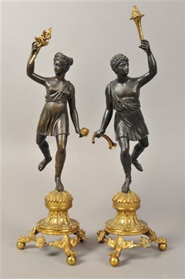 Lot 233 - A pair of 19th century bronze figures on ormolu tripod stands