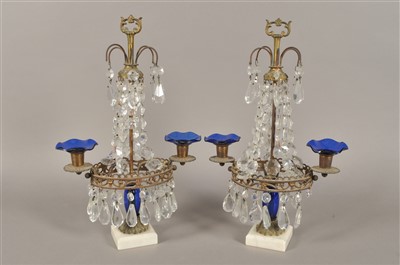 Lot 400 - A pair of Swedish clear glass droplet candelabra