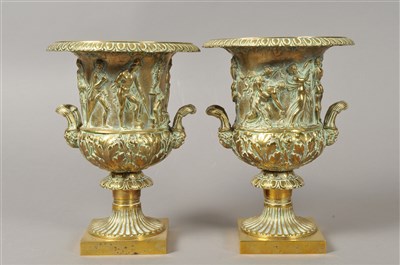 Lot 232 - A pair of 19th century cast brass classically modelled urns