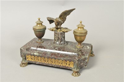 Lot 224 - A 19th century bronze mounted marble desk standish