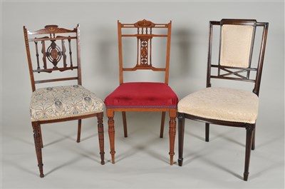 Lot 541 - Two pairs of Edwardian inlaid chairs and a further pair of mahogany chairs