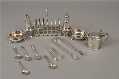 Lot 73 - A five piece silver cruet set