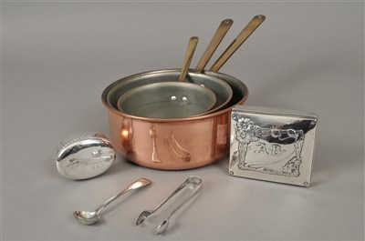 Lot 76 - Copper pans and silver