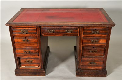 Lot 405 - A Victorian mahogany framed pedestal writing desk