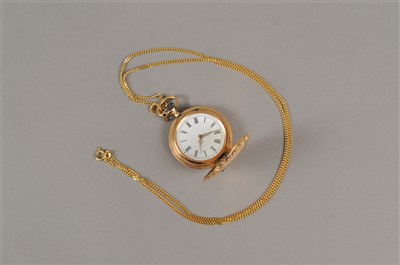 Lot 114 - A yellow metal full hunter fob watch