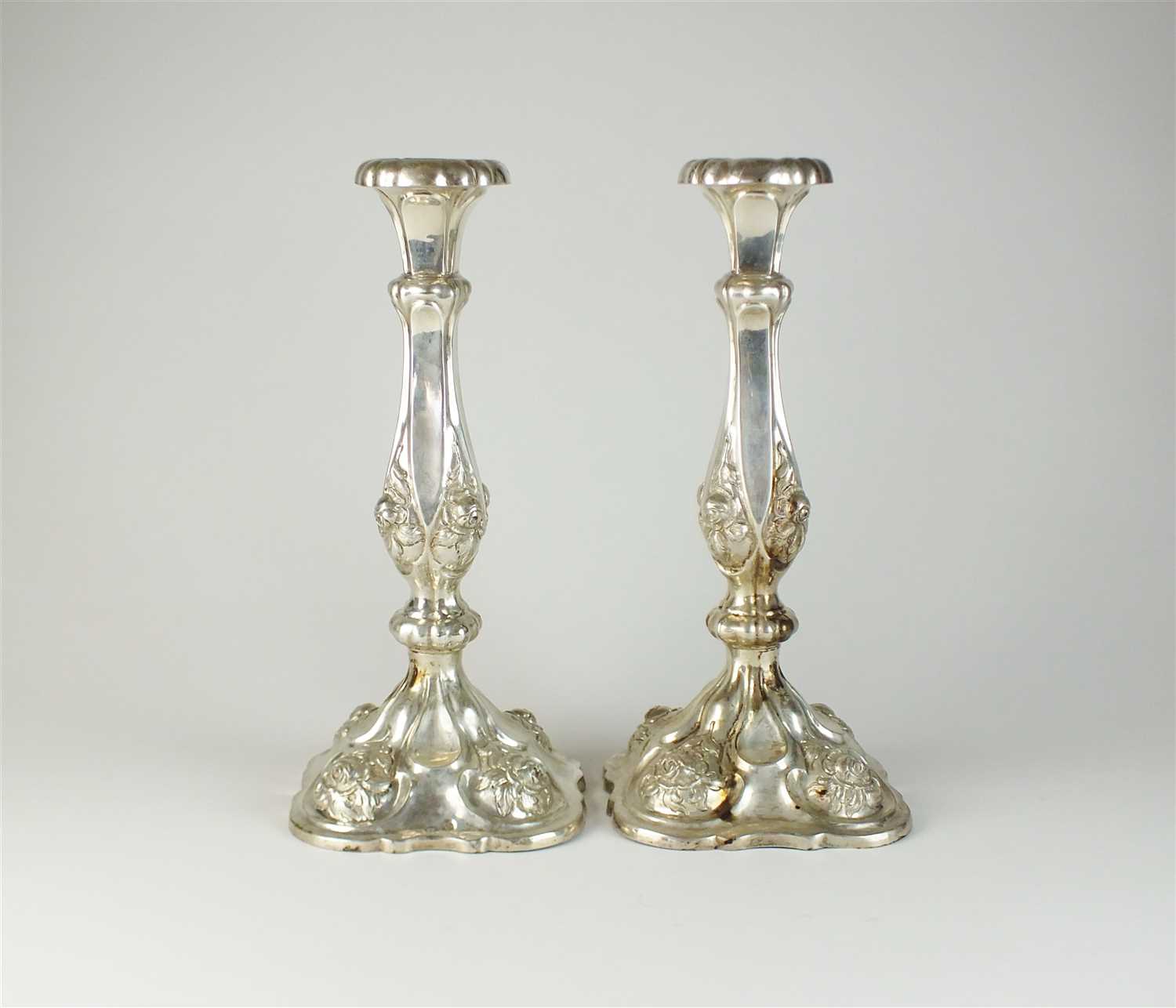 Lot 18 - A pair of 19th century Austro-Hungarian silver candlesticks