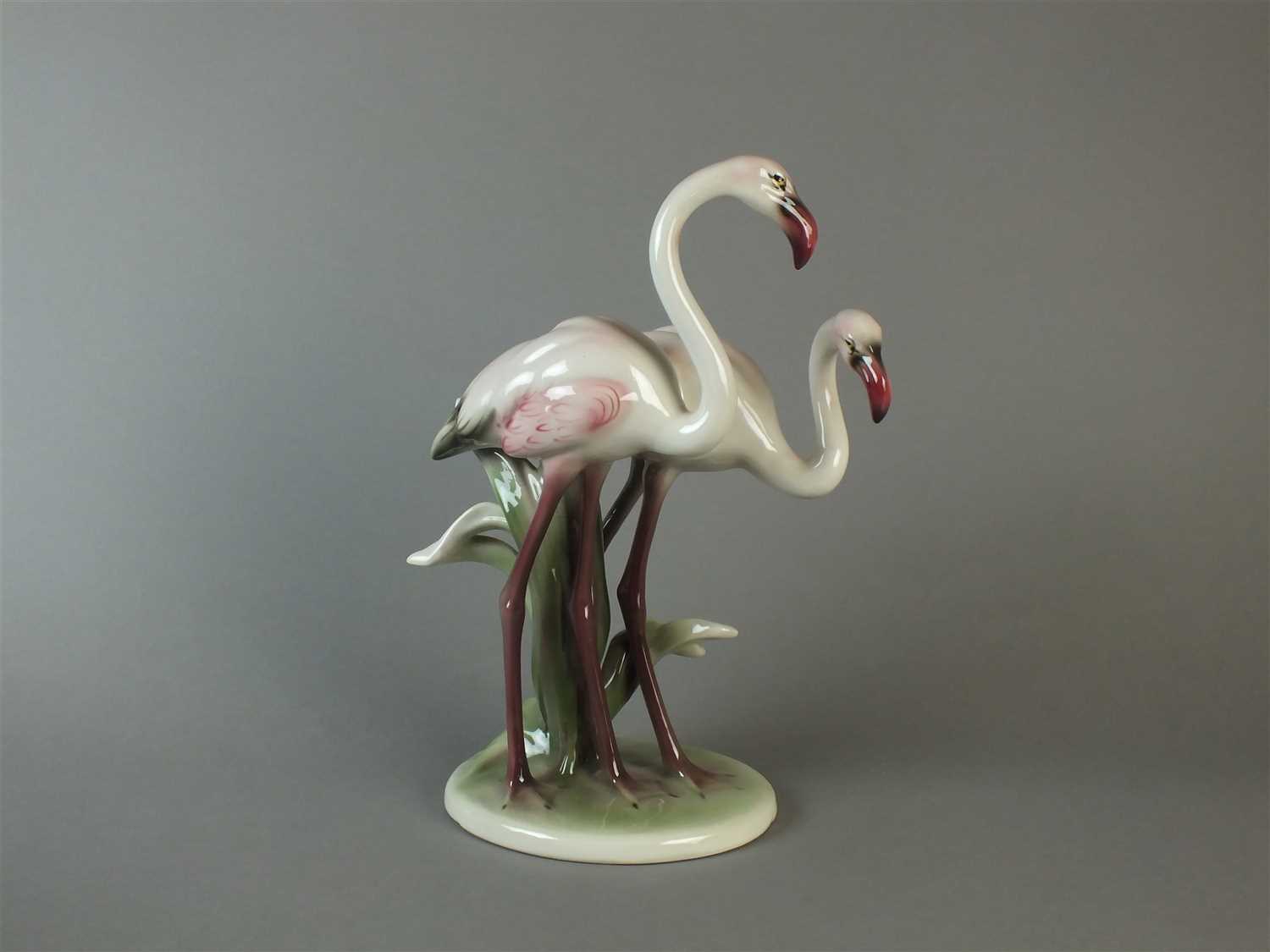 Lot 249 - Austrian porcelain figure of flamingos