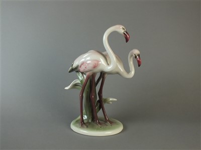 Lot 249 - Austrian porcelain figure of flamingos