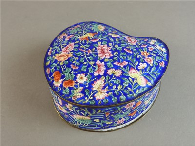 Lot 36 - A canton enamel kidney shaped box and cover,...