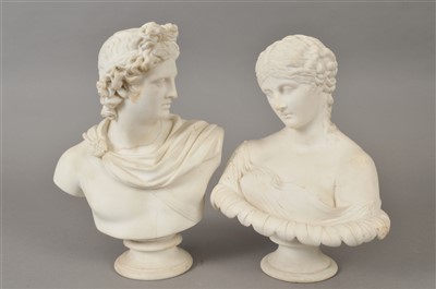 Lot 186 - Two Victorian parian busts of Apollo and Clytie