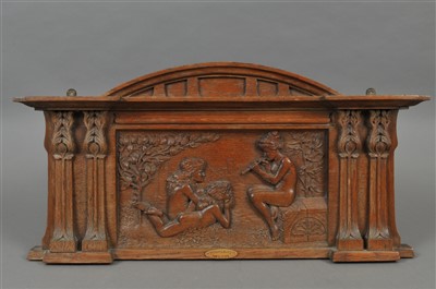 Lot 520 - 'Moonlight Melody', an Art Nouveau carved oak wall-hanging oak plaque