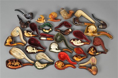 Lot 326 - A collection of 19th century and later meerschaum and other tobacco pipes