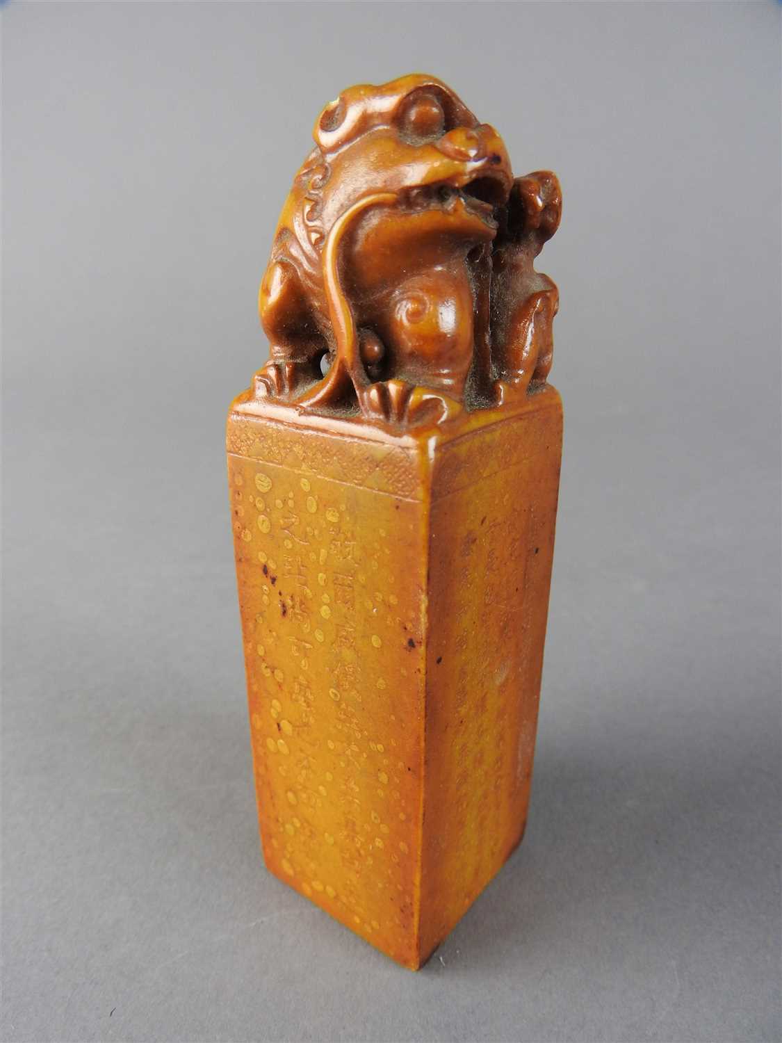 Lot 503 - A Chinese soapstone dragon seal, Qing Dynasty,...