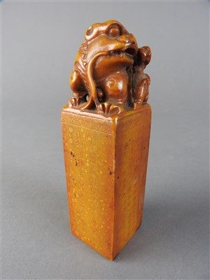 Lot 503 - A Chinese soapstone dragon seal, Qing Dynasty,...