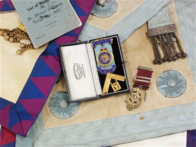 Lot 197 - A suitcase containing a collection of Masonic Regalia