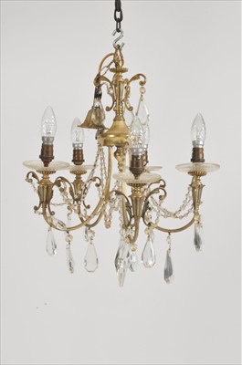 Lot 296 - A five branch chandelier with hanging droplets