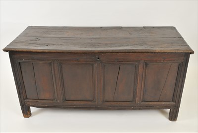 Lot 796 - A large 18th century and later rustic oak coffer, previously owned by the poet Ted Hughes