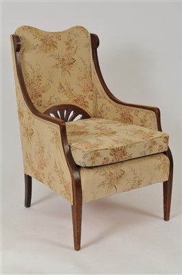 Lot 508 - An Edwardian inlaid mahogany framed armchair