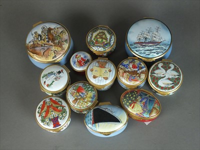 Lot 217 - Twelve enamel Staffordshire boxes