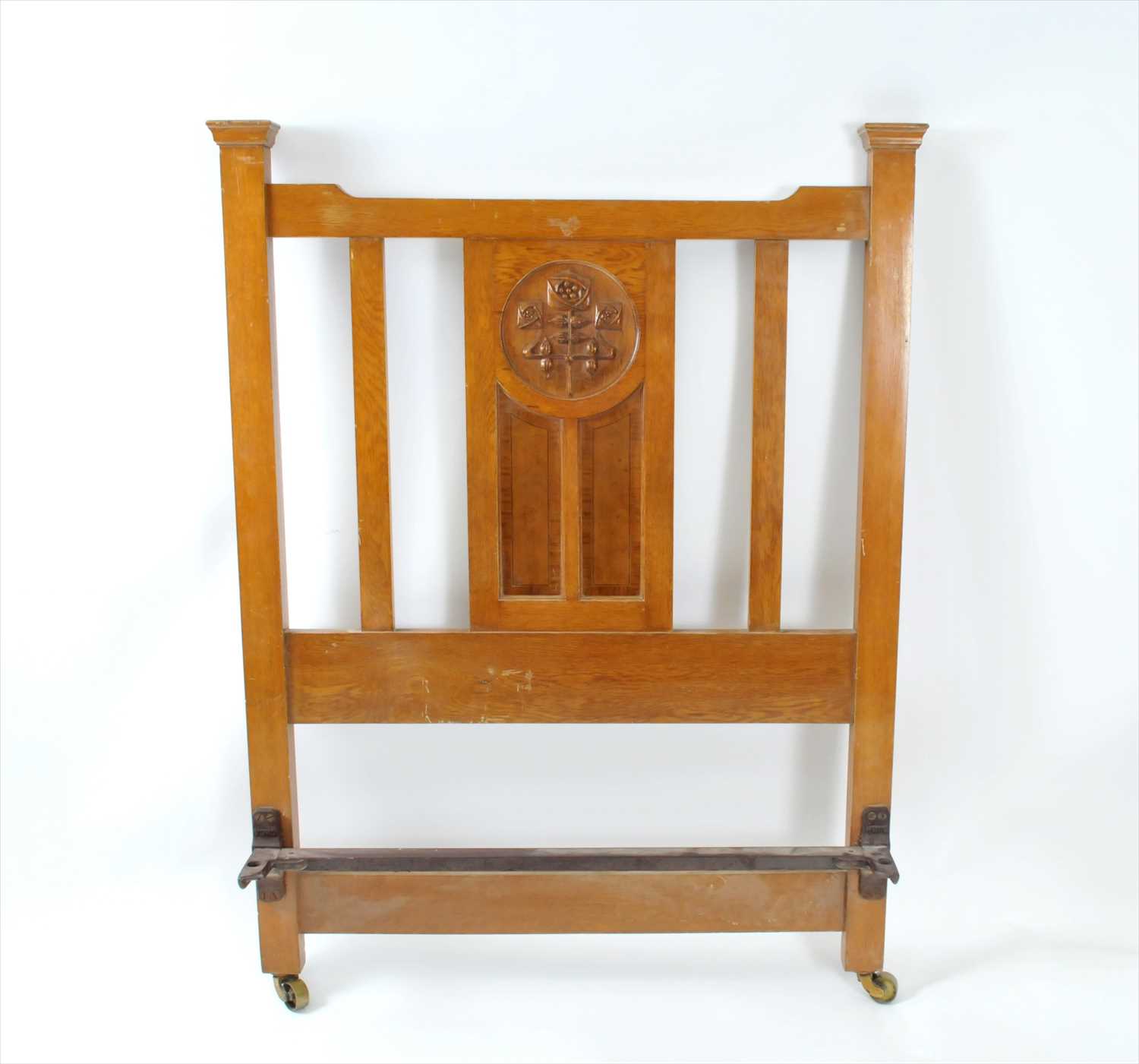 Lot 782 - A pair of Art Nouveau carved pale oak single beds
