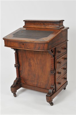 Lot 499 - A small Victorian inlaid walnut veneered davenport