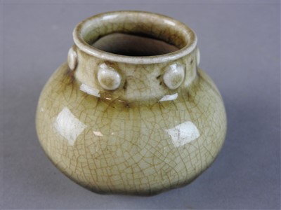 Lot 123 - A Chinese Yue Yao ash-glazed jar, Song Dynasty,...