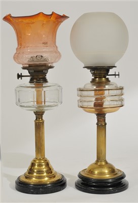 Lot 401 - An associated pair of Victorian oil lamps