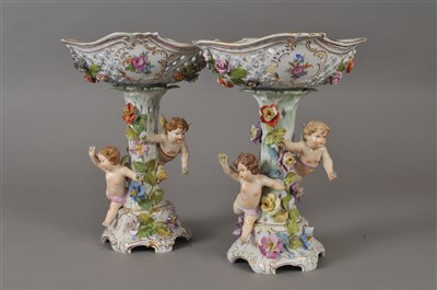 Lot 226 - Pair of Continental porcelain baskets on stands