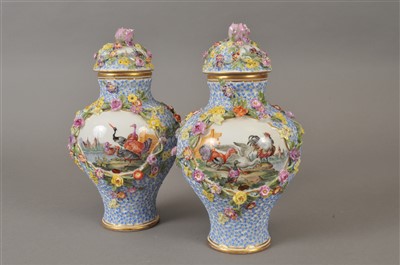 Lot 197 - Pair of Dresden porcelain vases and covers