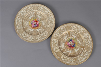 Lot 216 - Pair of Royal Worcester floral and gilt cabinet plates