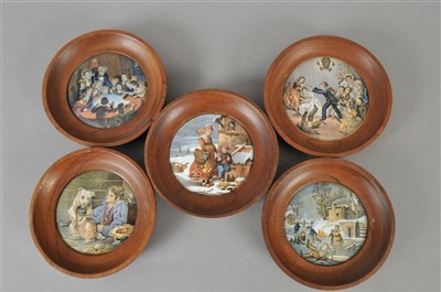 Lot 191 - Five framed English prattware pot lids