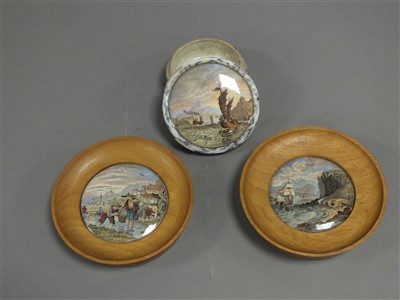 Lot 215 - Three English prattware pot lids, with one associated base