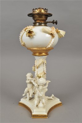 Lot 189 - Victorian Moore Brothers porcelain oil lamp