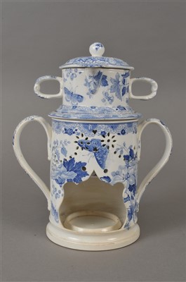 Lot 219 - English pearlware blue and white veilleuse