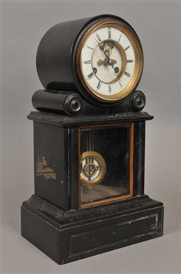 Lot 407 - A 19th century French slate mantle clock