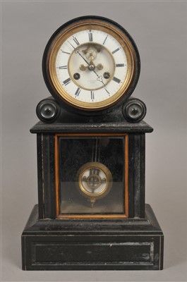 Lot 407 - A 19th century French slate mantle clock