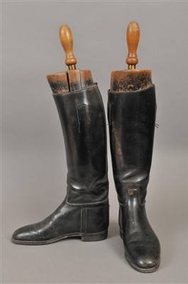 Lot 309 - A Pair of Edwardian black leather riding boots with trees by Tom Hill, London